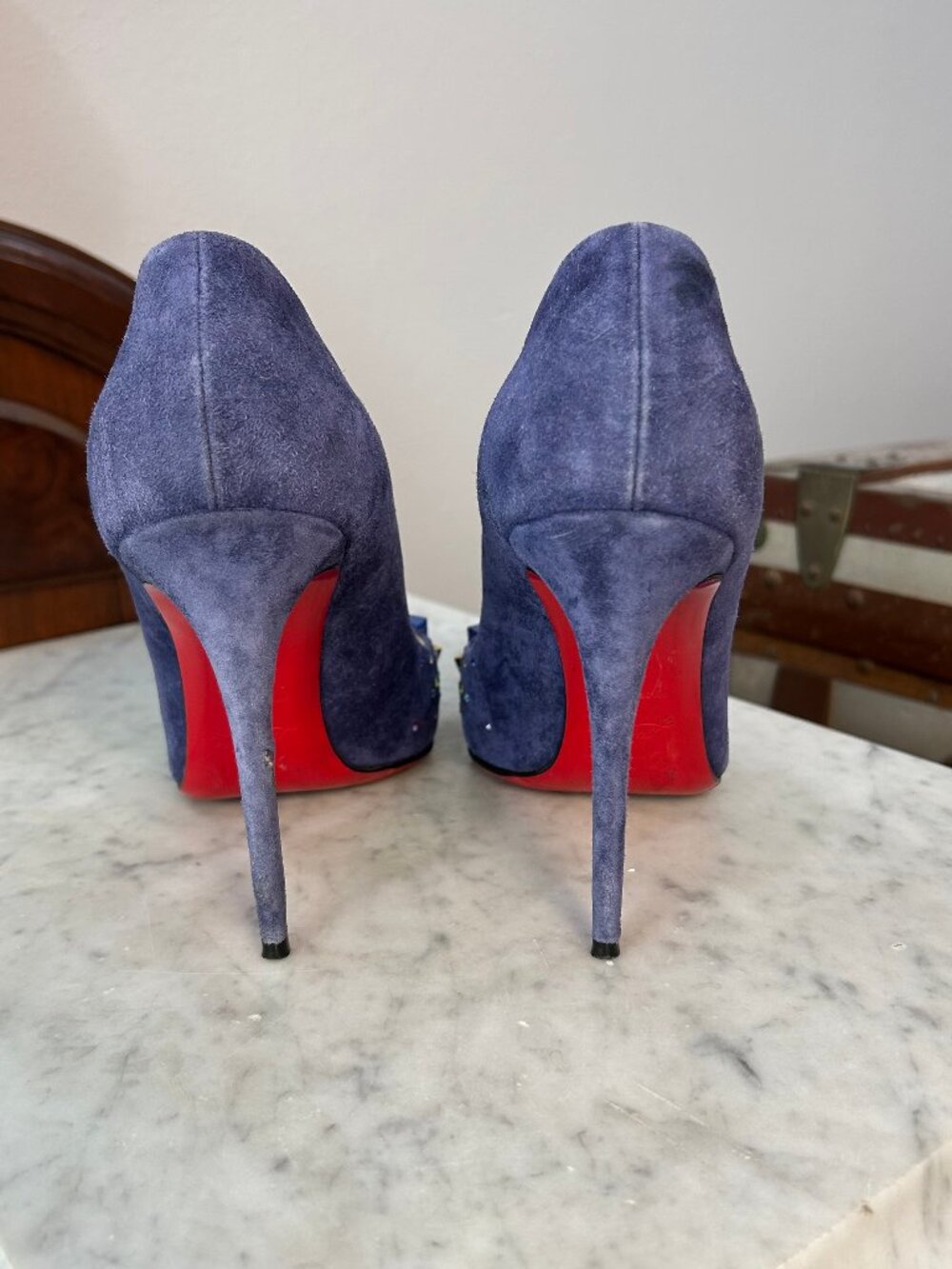 Christian Louboutin Keopump 100 Blue Suede Strass Pumps size 39 - Picture 3 of 7